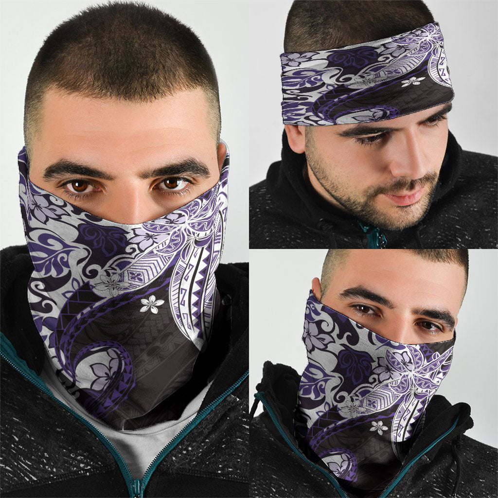Monstera Plumeria Flowers Purple Neck Gaiter Polynesian Pattern