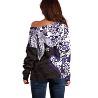 Monstera Plumeria Flowers Purple Off Shoulder Sweater Polynesian Pattern