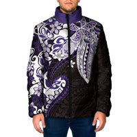 Monstera Plumeria Flowers Purple Padded Jacket Polynesian Pattern