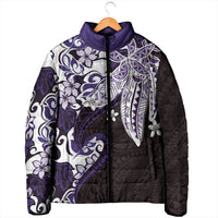 Monstera Plumeria Flowers Purple Padded Jacket Polynesian Pattern