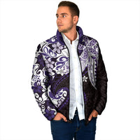Monstera Plumeria Flowers Purple Padded Jacket Polynesian Pattern