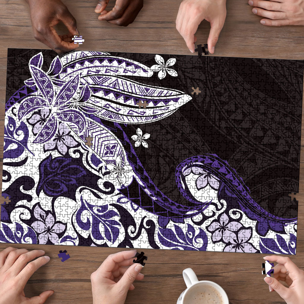 Monstera Plumeria Flowers Purple Puzzle Polynesian Pattern