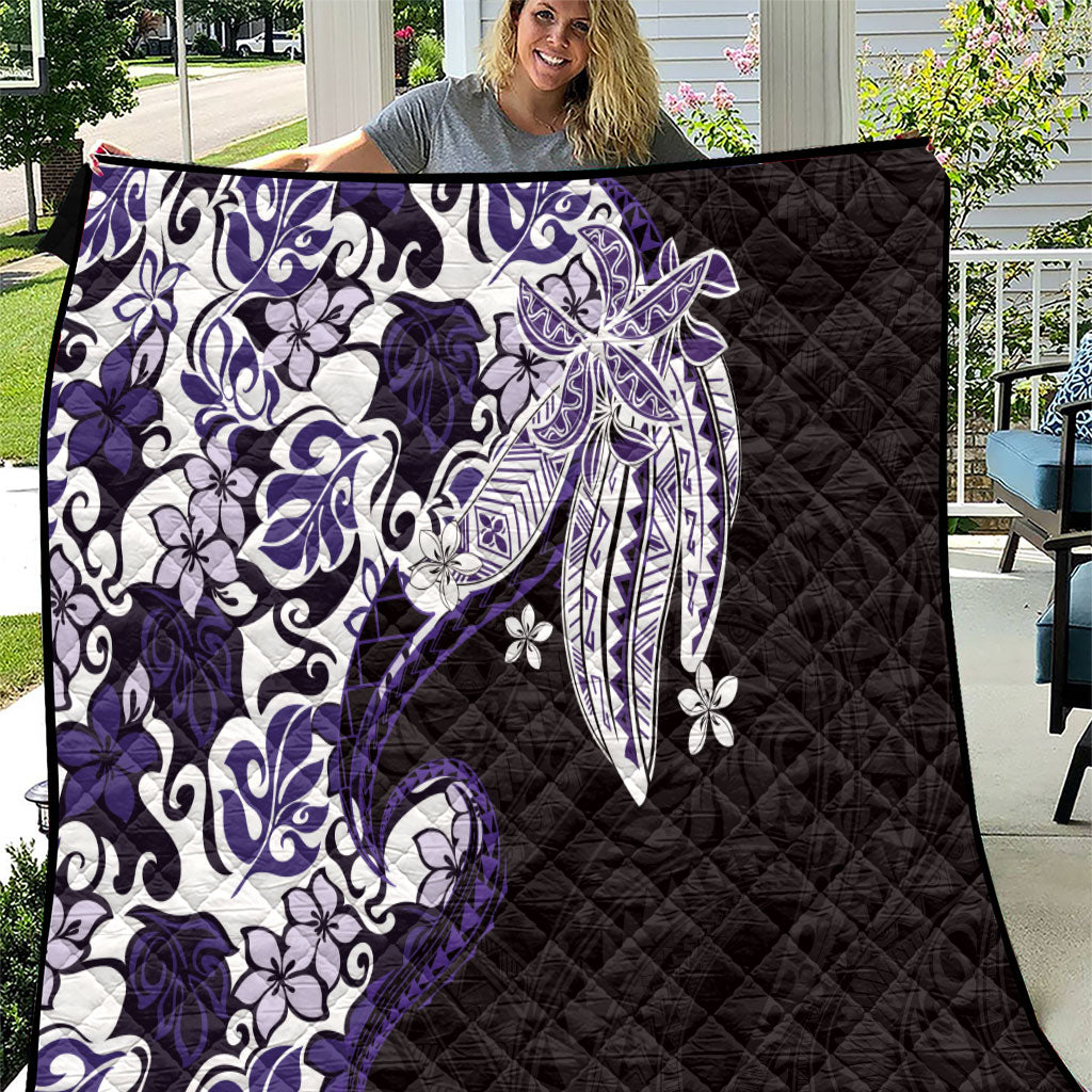 Monstera Plumeria Flowers Purple Quilt Polynesian Pattern
