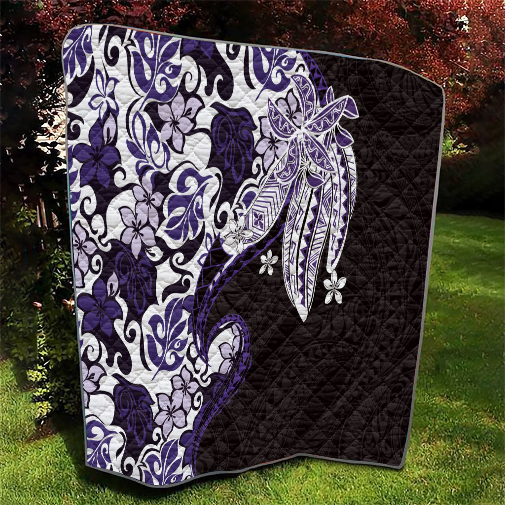 Monstera Plumeria Flowers Purple Quilt Polynesian Pattern