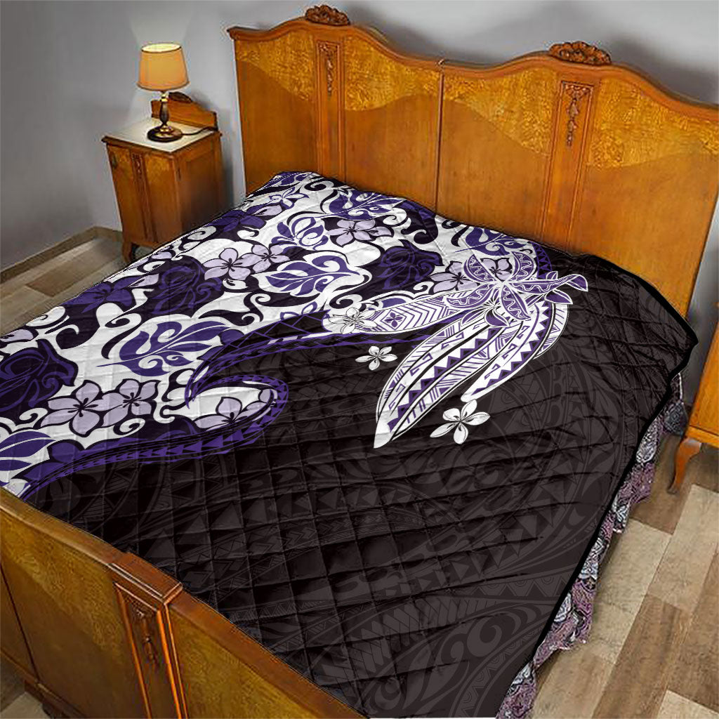 Monstera Plumeria Flowers Purple Quilt Polynesian Pattern