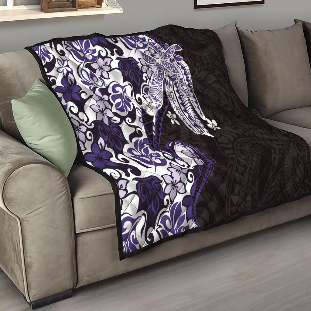 Monstera Plumeria Flowers Purple Quilt Polynesian Pattern