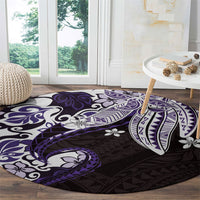 Monstera Plumeria Flowers Purple Round Carpet Polynesian Pattern