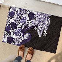 Monstera Plumeria Flowers Purple Rubber Doormat Polynesian Pattern