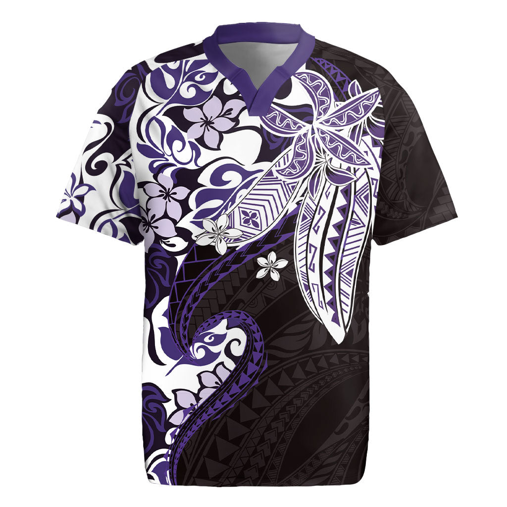 Monstera Plumeria Flowers Purple Rugby Jersey Polynesian Pattern