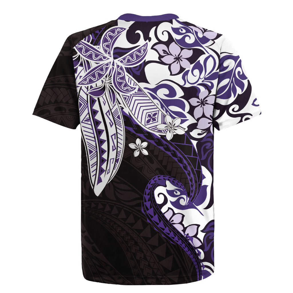 Monstera Plumeria Flowers Purple Rugby Jersey Polynesian Pattern
