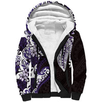 Monstera Plumeria Flowers Purple Sherpa Hoodie Polynesian Pattern