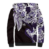 Monstera Plumeria Flowers Purple Sherpa Hoodie Polynesian Pattern
