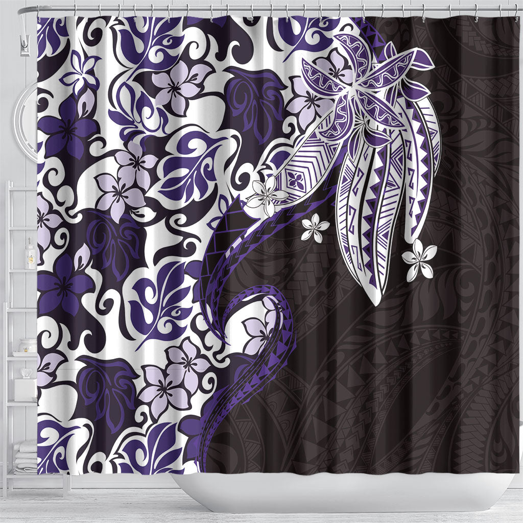 Monstera Plumeria Flowers Purple Shower Curtain Polynesian Pattern