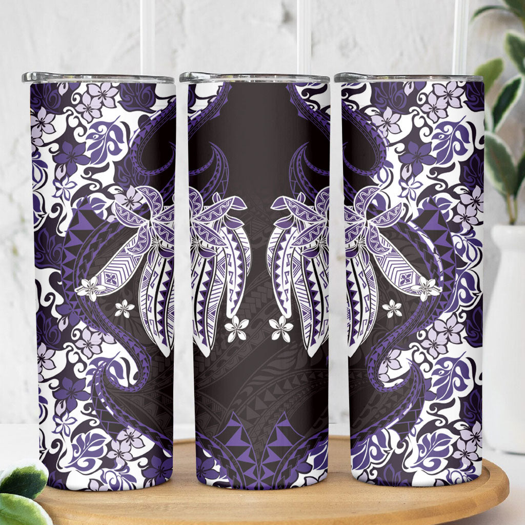 Monstera Plumeria Flowers Purple Skinny Tumbler Polynesian Pattern