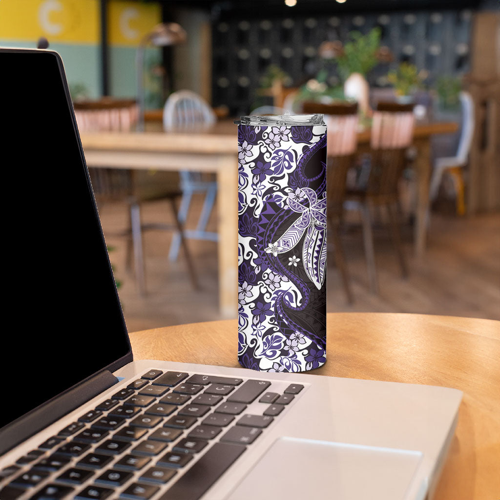 Monstera Plumeria Flowers Purple Skinny Tumbler Polynesian Pattern