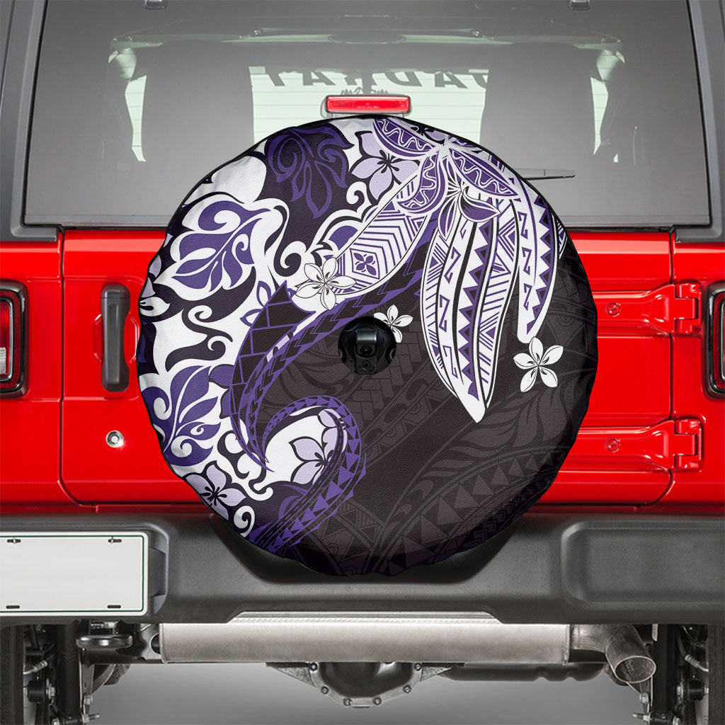 Monstera Plumeria Flowers Purple Spare Tire Cover Polynesian Pattern