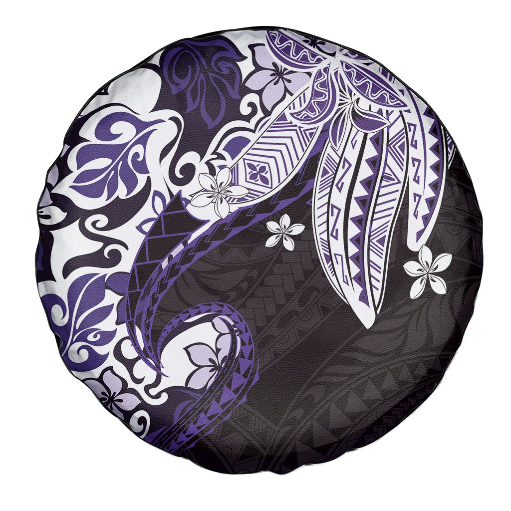 Monstera Plumeria Flowers Purple Spare Tire Cover Polynesian Pattern