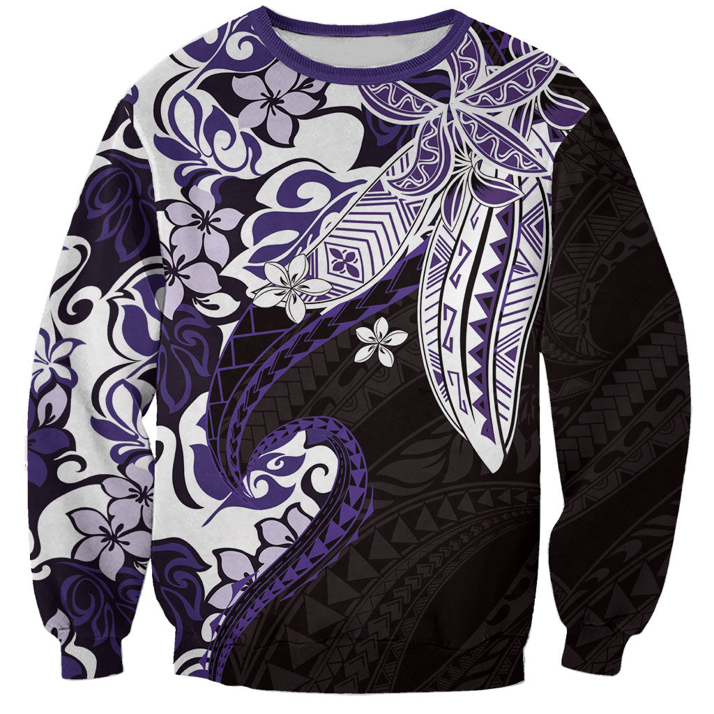 Monstera Plumeria Flowers Purple Sweatshirt Polynesian Pattern