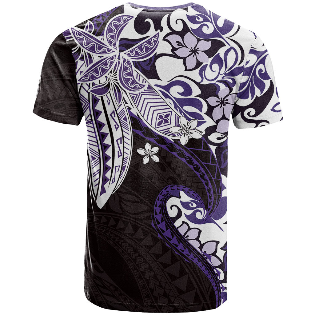 Monstera Plumeria Flowers Purple T Shirt Polynesian Pattern