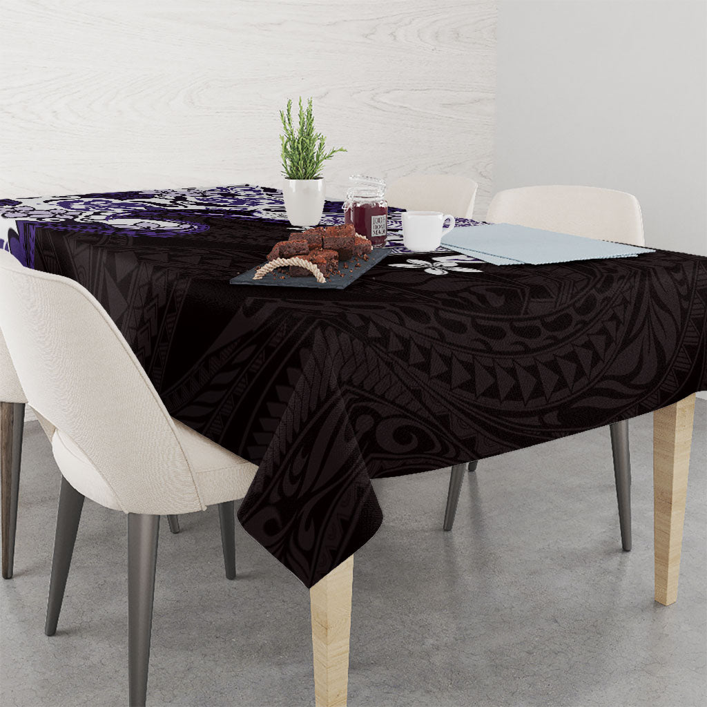 Monstera Plumeria Flowers Purple Tablecloth Polynesian Pattern