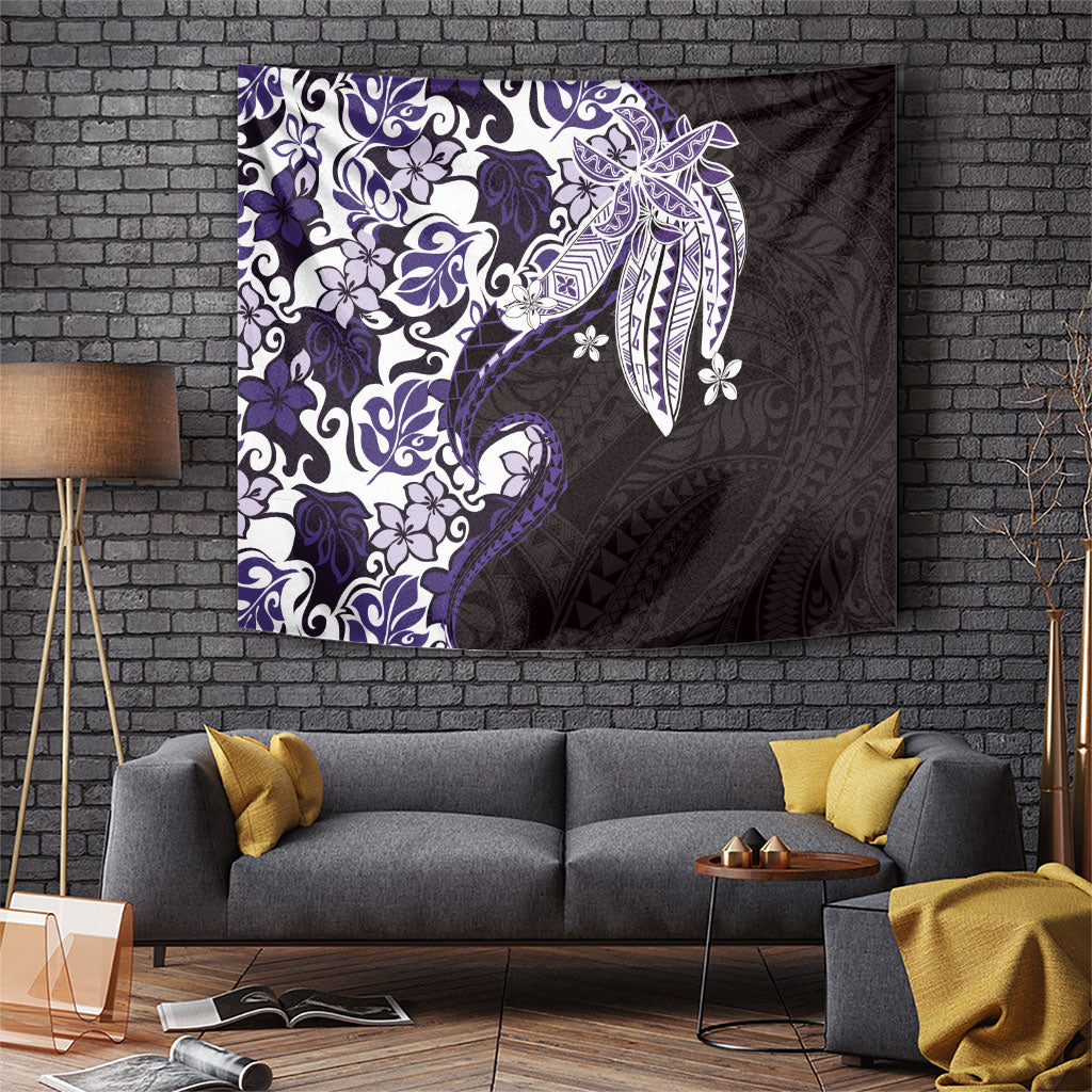 Monstera Plumeria Flowers Purple Tapestry Polynesian Pattern