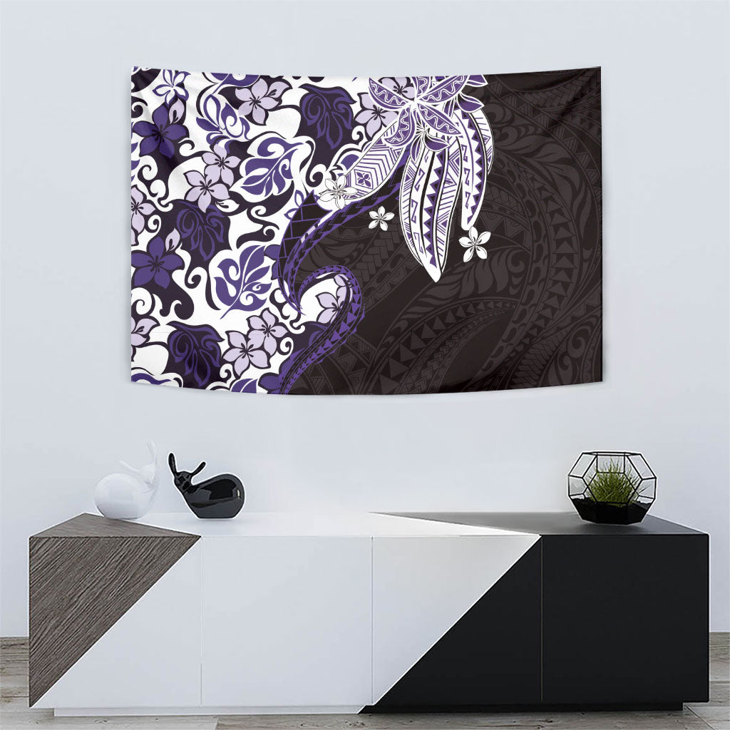 Monstera Plumeria Flowers Purple Tapestry Polynesian Pattern