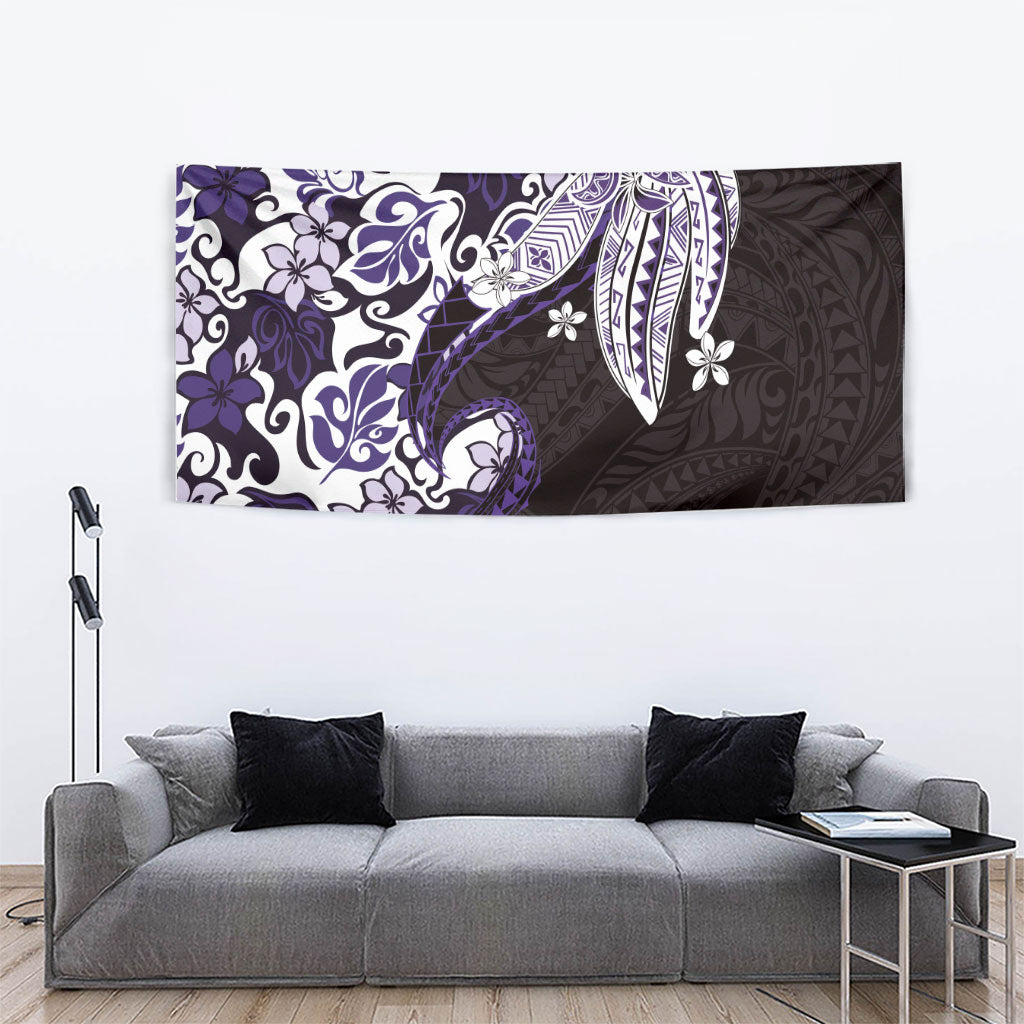 Monstera Plumeria Flowers Purple Tapestry Polynesian Pattern