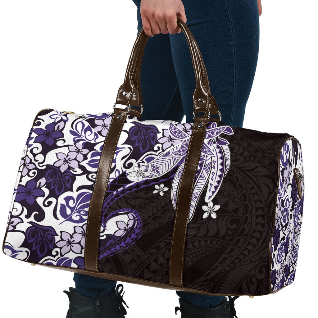 Monstera Plumeria Flowers Purple Travel Bag Polynesian Pattern