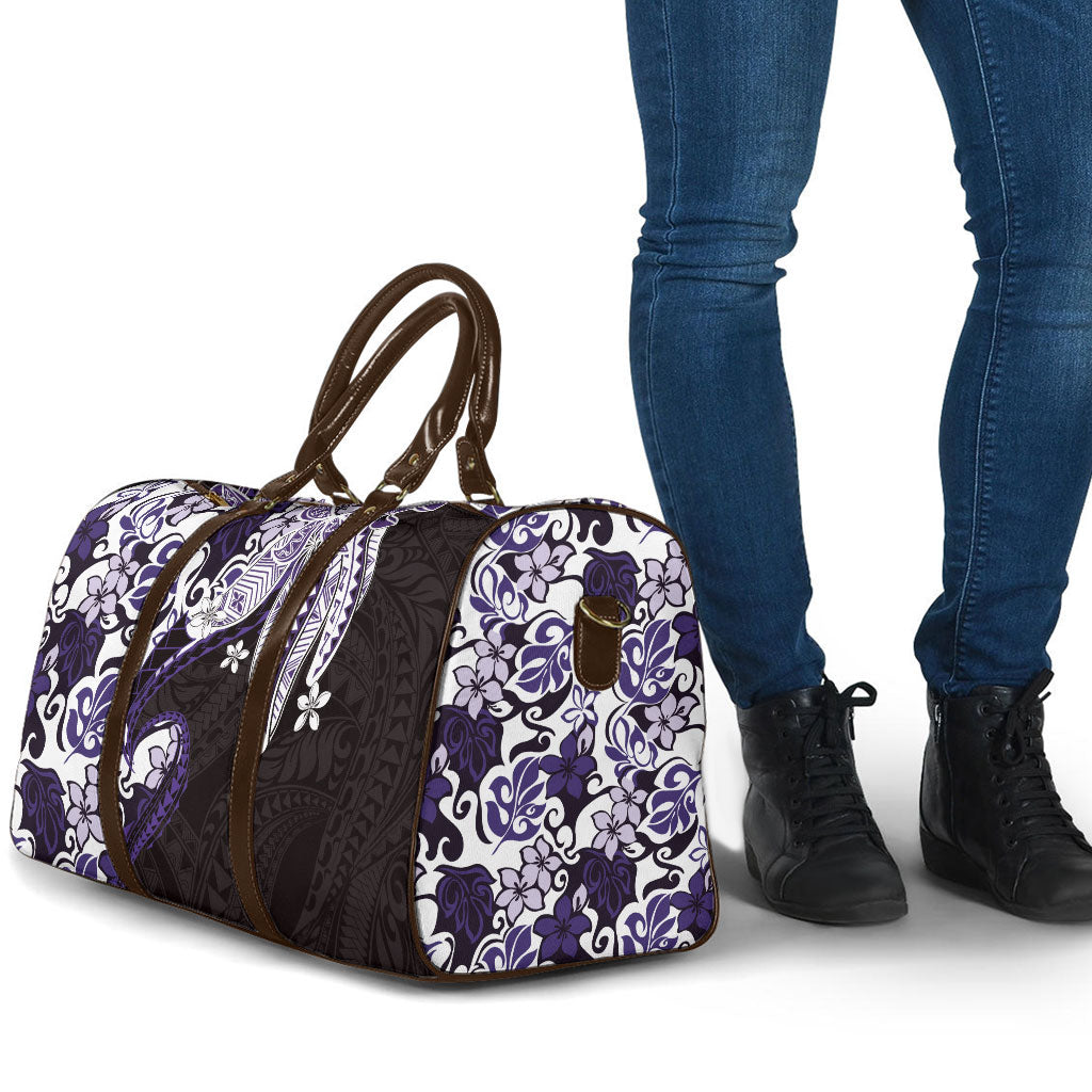 Monstera Plumeria Flowers Purple Travel Bag Polynesian Pattern