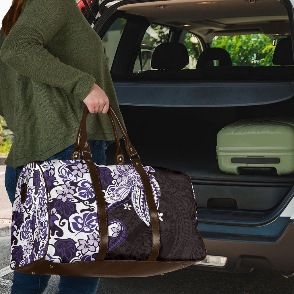 Monstera Plumeria Flowers Purple Travel Bag Polynesian Pattern
