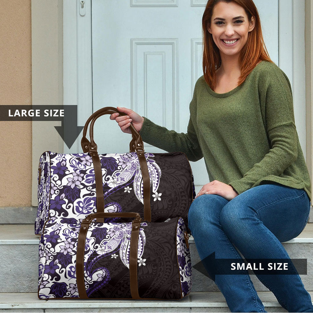 Monstera Plumeria Flowers Purple Travel Bag Polynesian Pattern