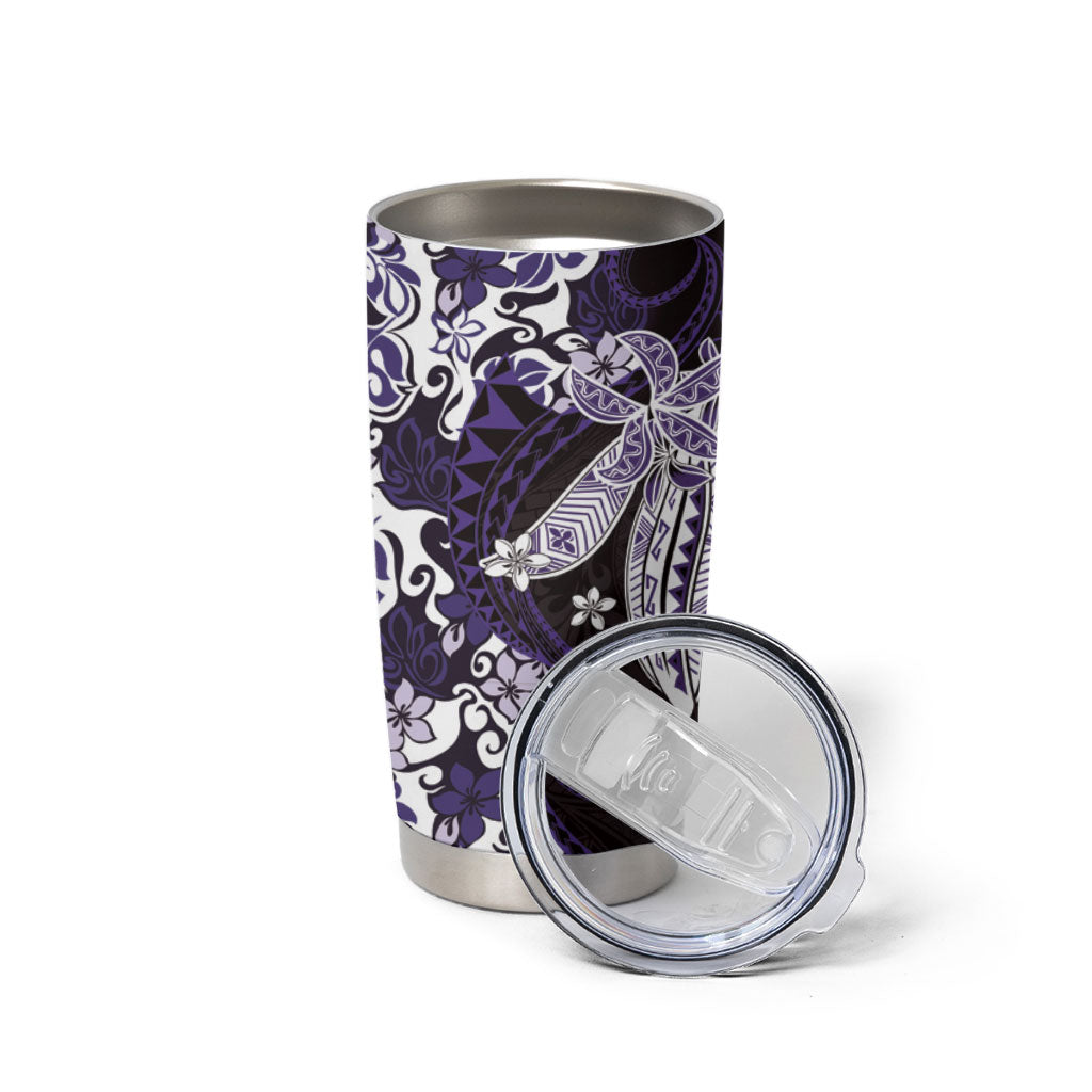 Monstera Plumeria Flowers Purple Tumbler Cup Polynesian Pattern