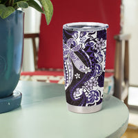 Monstera Plumeria Flowers Purple Tumbler Cup Polynesian Pattern