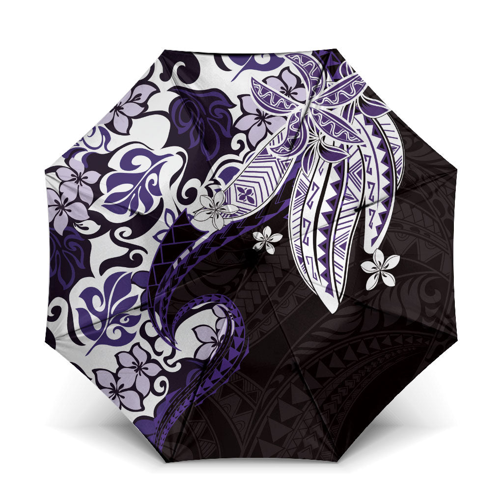 Monstera Plumeria Flowers Purple Umbrella Polynesian Pattern