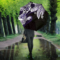Monstera Plumeria Flowers Purple Umbrella Polynesian Pattern