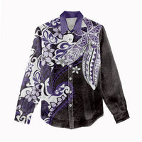 Monstera Plumeria Flowers Purple Women Casual Shirt Polynesian Pattern