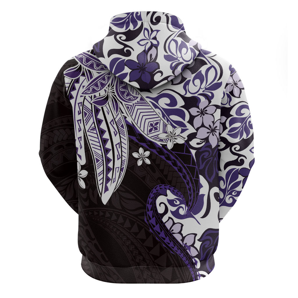 Monstera Plumeria Flowers Purple Zip Hoodie Polynesian Pattern