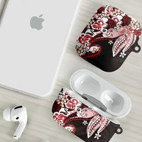 Monstera Plumeria Flowers Red AirPods Case Polynesian Pattern