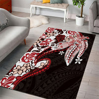 Monstera Plumeria Flowers Red Area Rug Polynesian Pattern