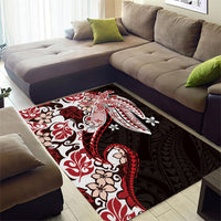 Monstera Plumeria Flowers Red Area Rug Polynesian Pattern