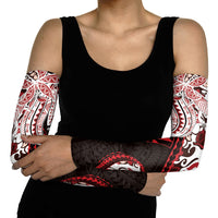 Monstera Plumeria Flowers Red Arm Sleeves Polynesian Pattern