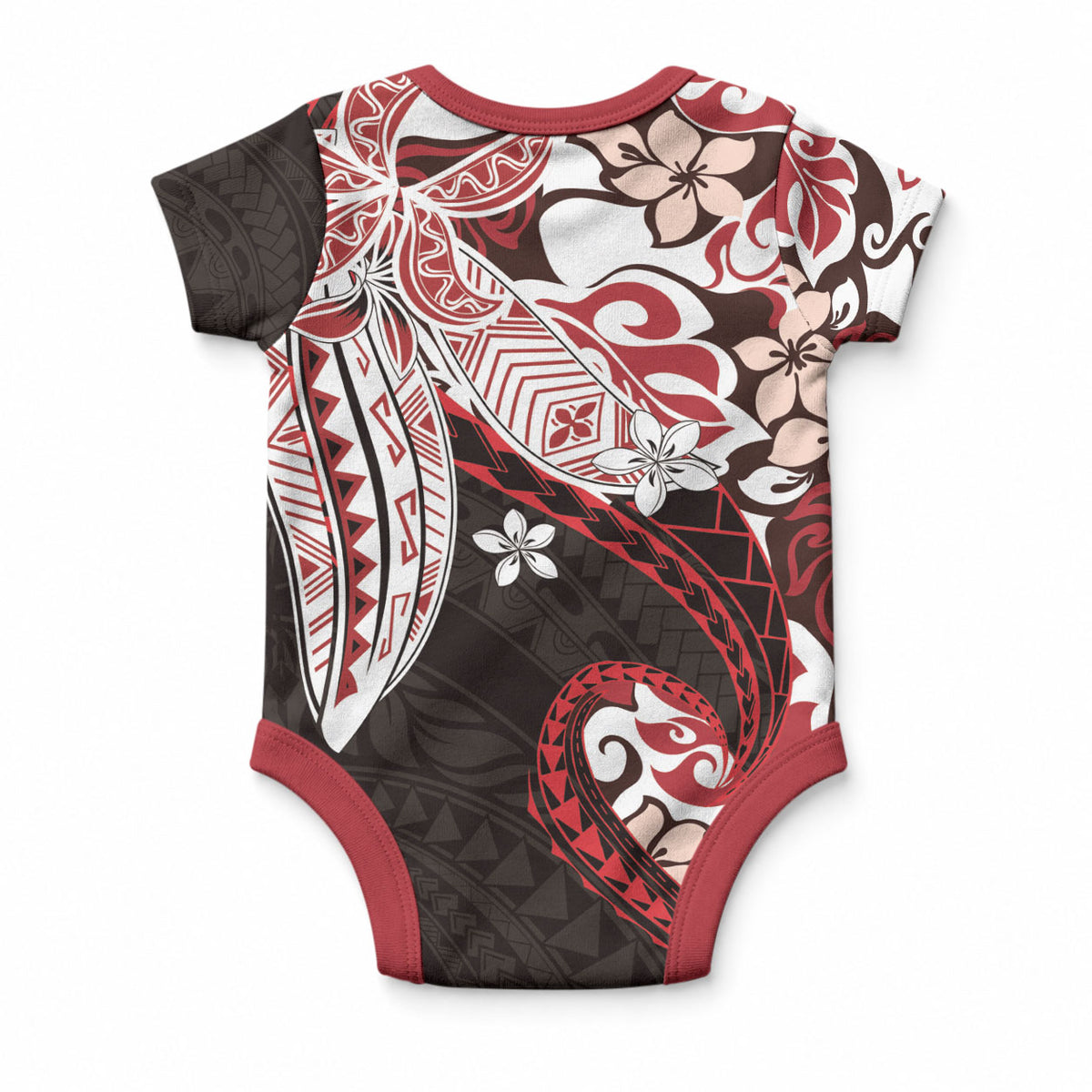 Monstera Plumeria Flowers Red Baby Onesie Polynesian Pattern LT01 - Polynesian Pride