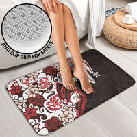 Monstera Plumeria Flowers Red Bathroom Set Polynesian Pattern