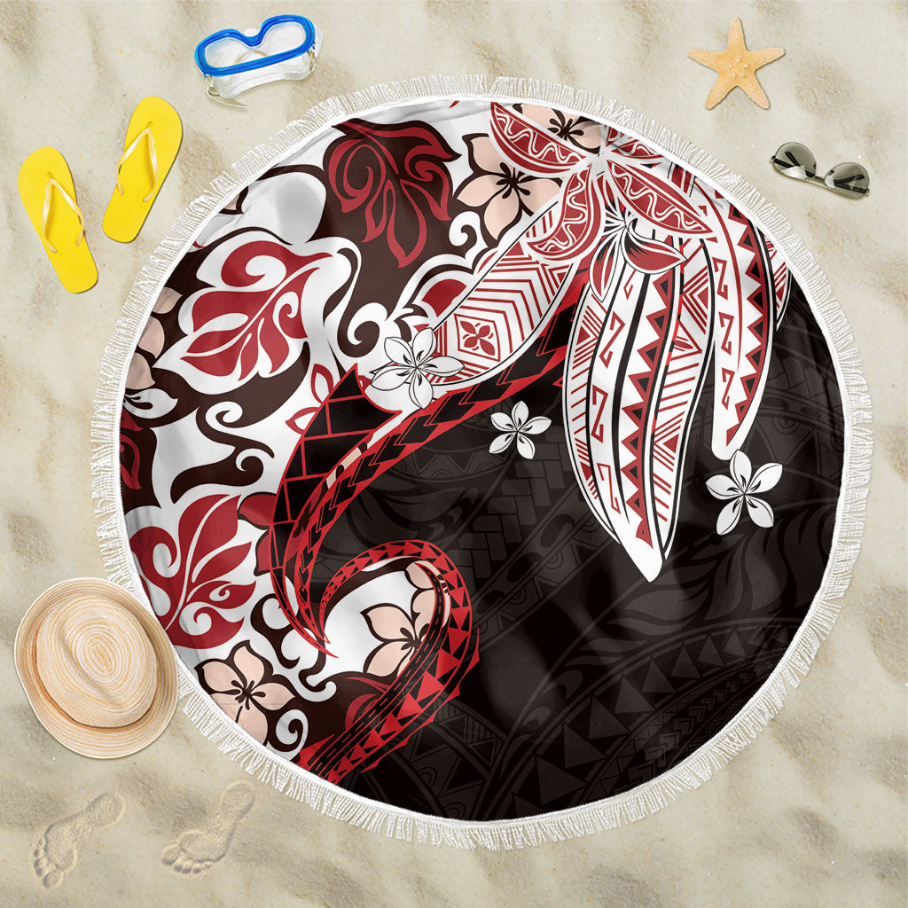 Monstera Plumeria Flowers Red Beach Blanket Polynesian Pattern