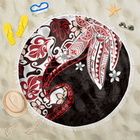 Monstera Plumeria Flowers Red Beach Blanket Polynesian Pattern