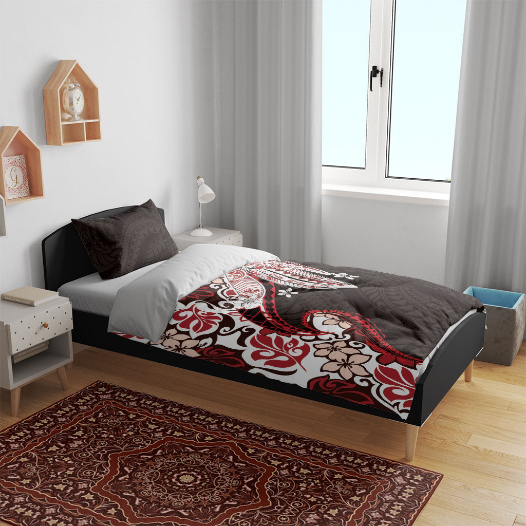 Monstera Plumeria Flowers Red Bedding Set Polynesian Pattern