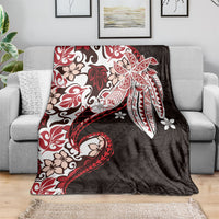 Monstera Plumeria Flowers Red Blanket Polynesian Pattern
