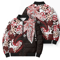 Monstera Plumeria Flowers Red Bomber Puffer Jacket Polynesian Pattern