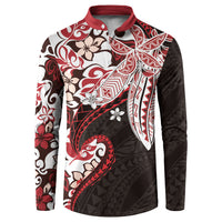 Monstera Plumeria Flowers Red Button Sweatshirt Polynesian Pattern
