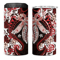 Monstera Plumeria Flowers Red 4 in 1 Can Cooler Tumbler Polynesian Pattern